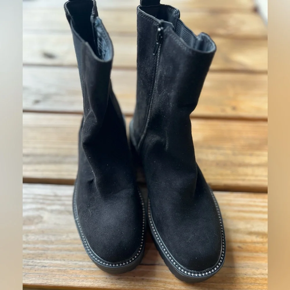 Time & Tru Size 6 Side Zipper Black Bling Chelsea Ankle Boots - Picture 5 of 6